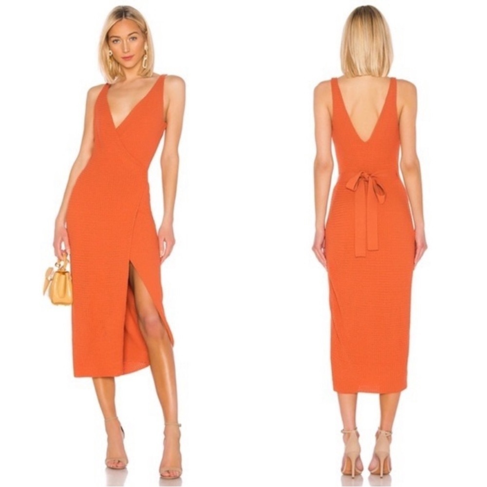 The Jetset Diaries Flowers On The Wall Knit V-Neck Tie Waist Midi Wrap Dress L